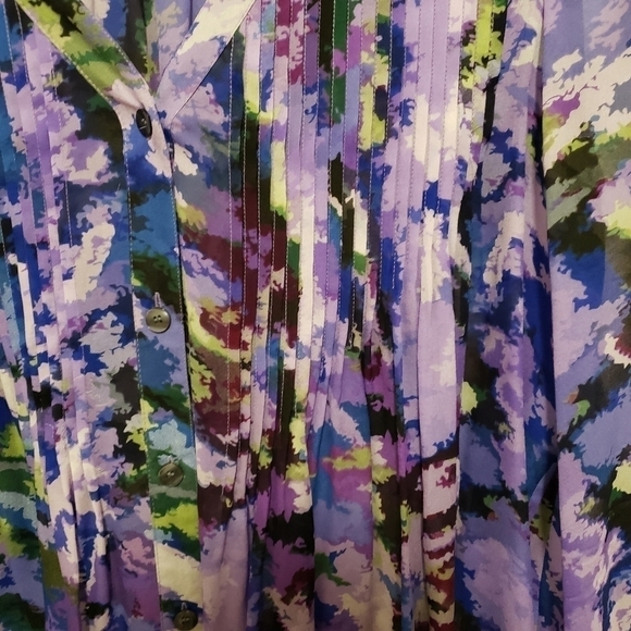 KENNETH Cole Purple & Blue Silk Oversized Pleated Blouse - Picture 4 of 5